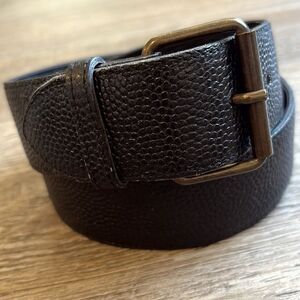 Mulberry Black Pebbled Leather Belt w Brushed Gold Tone Buckle Made in England